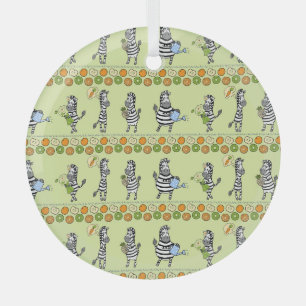 Zebras und Früchte Nahtloses Muster Ornament Aus Glas