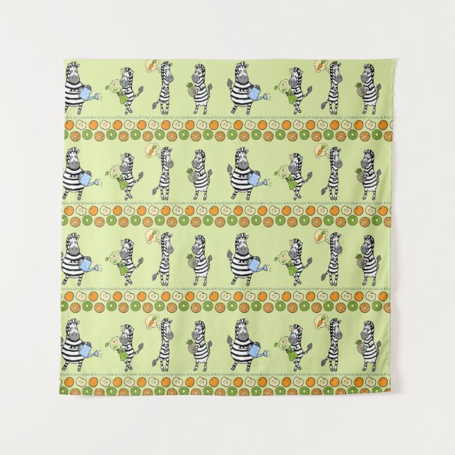 Zebras und Früchte Nahtloses Muster Wandteppich (Vorderseite)