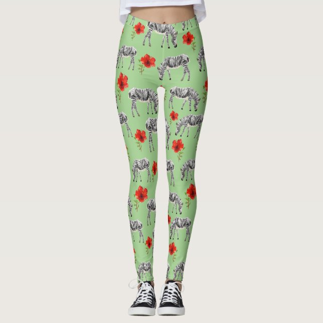 Zebras unter den Blume der Hibisken Leggings (Vorderseite)