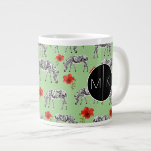 Zebras unter den Blume der Hibisken Monogramm Jumbo-Tasse
