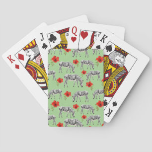 Zebras unter den Blume der Hibisken Spielkarten