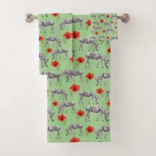 Zebras unter Hibiskus-Blumen Badhandtuch Set