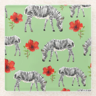 Zebras unter Hibiskus-Blumen Glasuntersetzer