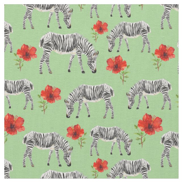 Zebras unter Hibiskus-Blumen Stoff (Nahaufnahme)