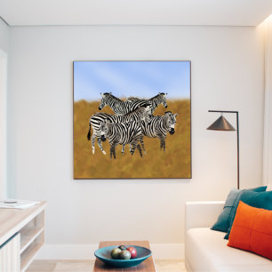Zebras Weiden in der Natur   Sunny Serengeti Leinwanddruck