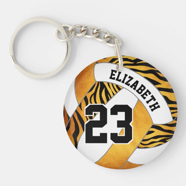 Zebrastreifen auf goldenem Mädchenvolleyball Schlüsselanhänger (Vorderseite)