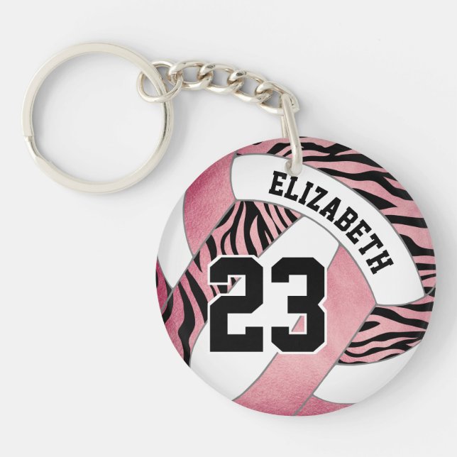 Zebrastreifen auf rosafarbenen Mädchen-Volleyball Schlüsselanhänger (Vorderseite)
