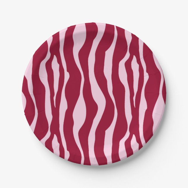 Zebrastreifen - Burgund und Rosa Pappteller (Vorderseite)