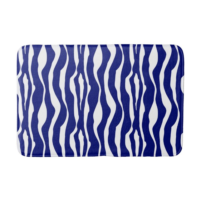 Zebrastreifen - dunkles Kobalt-Blau und Weiß Badematte (Vorderseite)