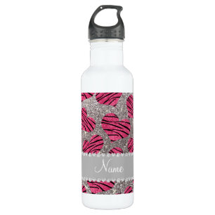 Zebrastreifen Glitter der rosa Namensherzen Edelstahlflasche