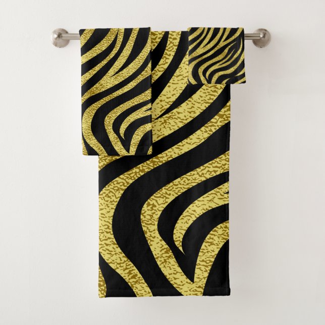 Zebrastreifen in Schwarz und Gold Badhandtuch Set (Insitu)