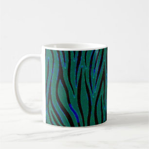 Zebrastreifen in schwarzem und grünem Safari-Druck Kaffeetasse