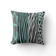 Zebrastreifen-Kissen aus Schwarz und Aqua