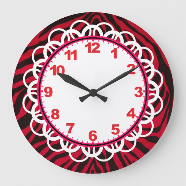 Zebrastreifen mit schwarzen und roten Zahlen Große Wanduhr (Vorderseite)