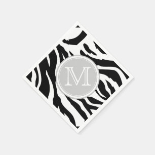 Zebrastreifen, schwarz und weiß, mit Monogramm Serviette