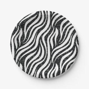 Zebrastreifen Schwarzes Glitter Wildtiermuster Pappteller