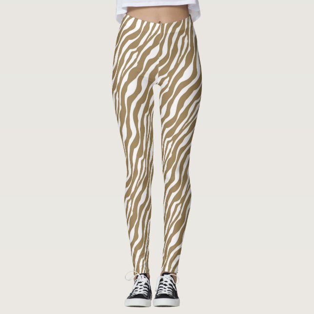 Zebrastreifen - Taupe Tan und White Leggings (Vorderseite)