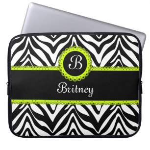 Zebrastreifen und Limettengrüne Spitze Monogramm Laptopschutzhülle