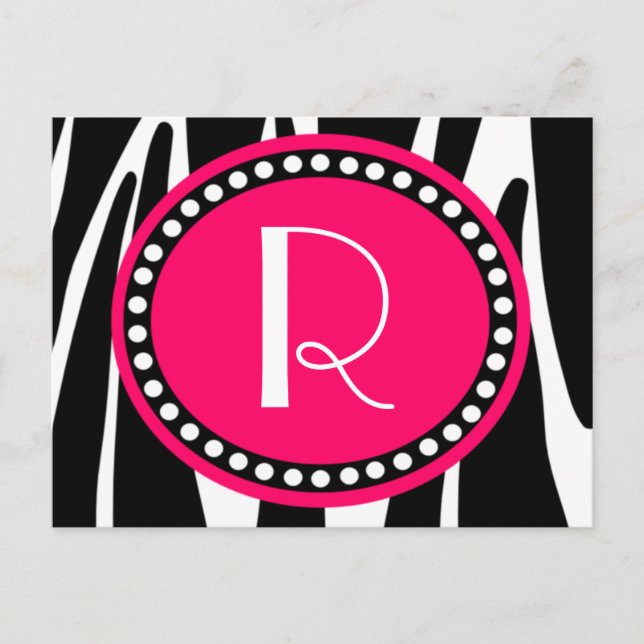 Zebrastreifen und Mit Monogramm Pink-Pflaster Einladungspostkarte (Vorderseite)