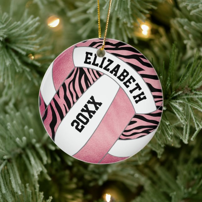 Zebrastreifen w Rose Gold personalisierte Volleyba Keramik Ornament (Baum)