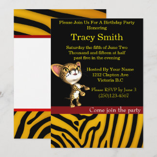 Zebratierdruck-Party Cheetahgeburtstag 5 Einladung