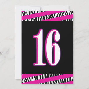 Zèbre et rose sucré 16 Anniversaire Invitation
