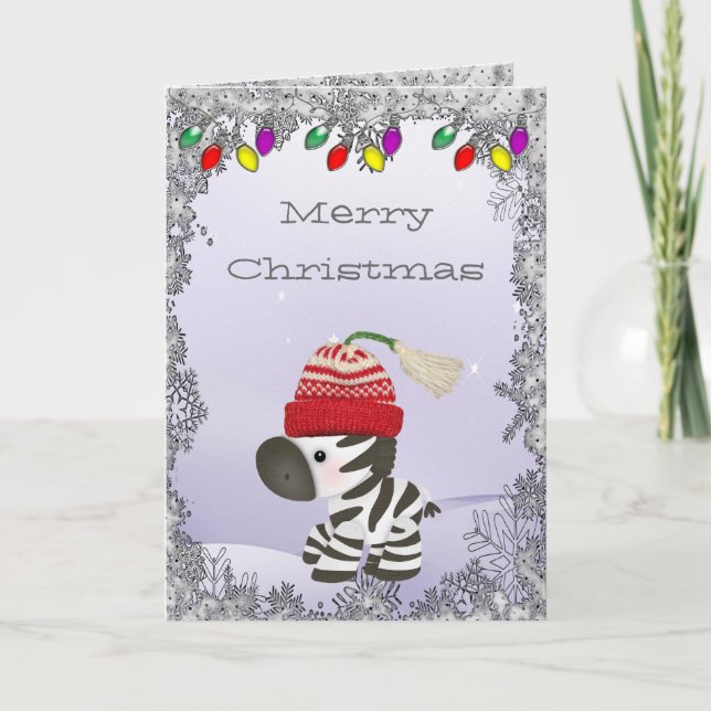 Zèbre mignon dans la carte de Noël de casquette de (Devant)