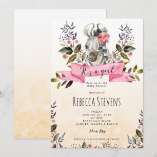 zèbre petit floral fille baby shower invitation