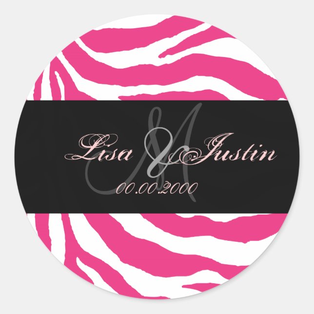 Zèbre rose chaud, autocollants monogrammes (Devant)