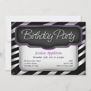 Zèbre unique Imprimer violet Invitations d'anniver