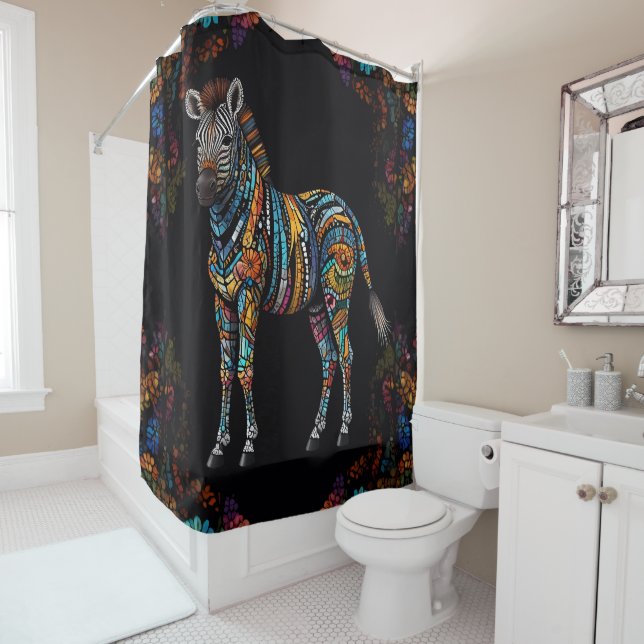 Zèbre Verre Tiré Mosaïque Douche Rideau (En situation)
