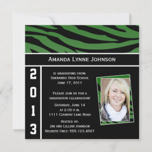 Zèbre vert et noir Imprimer Graduation Invitation
