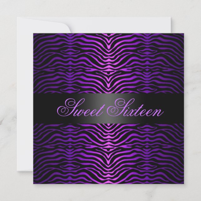 Zèbre violet moderne Imprimer Sweet 16 Invitation  (Devant)