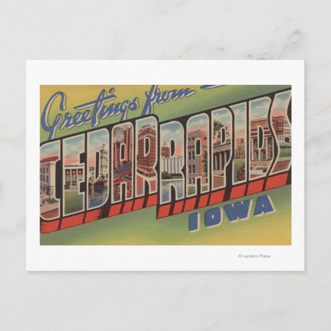 Zedernrasen, Iowa - Große Buchstabenszenen Postkarte (Vorderseite)