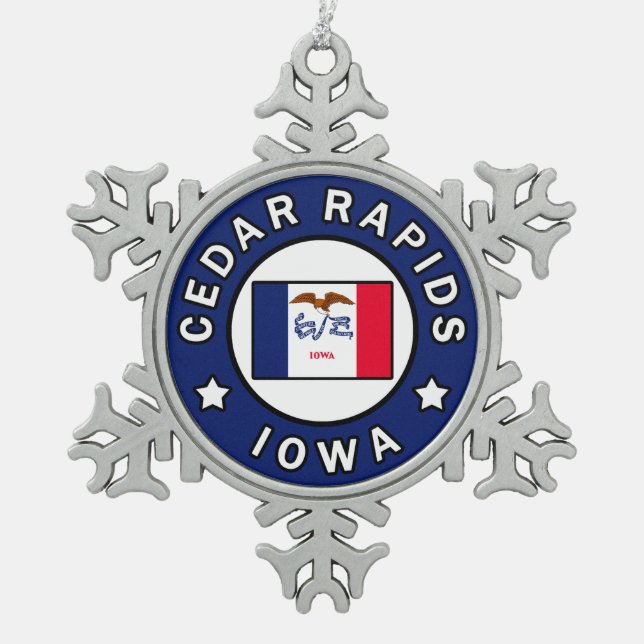 Zederrasen Iowa Schneeflocken Zinn-Ornament (Vorderseite)