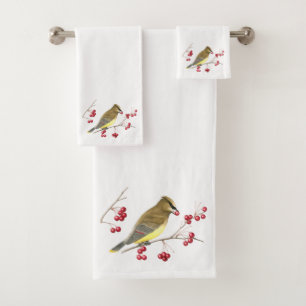 Zederwaxwing-Vogel-Kunst Badhandtuch Set