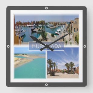 zEG065 Mosaik des HURGHADA Roten Meeres in Ägypten Quadratische Wanduhr