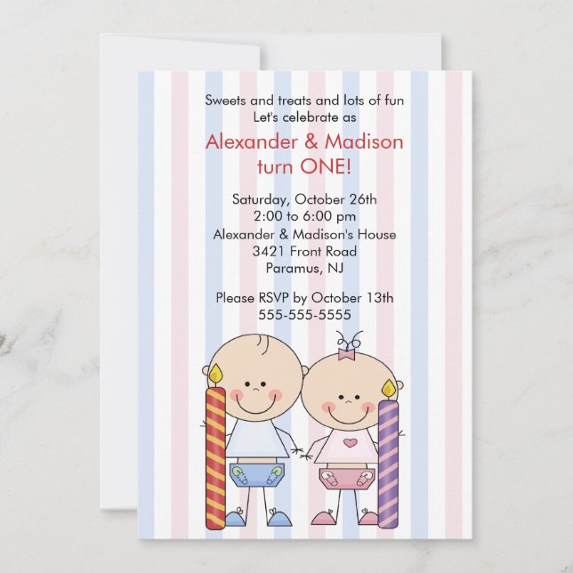 Zehn 1. Geburtstag Einladung Girl & Boy (Vorderseite)