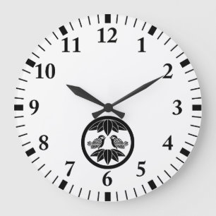 Zehn Bambus-Blätter und gegenüberliegende Spatzen  Große Wanduhr