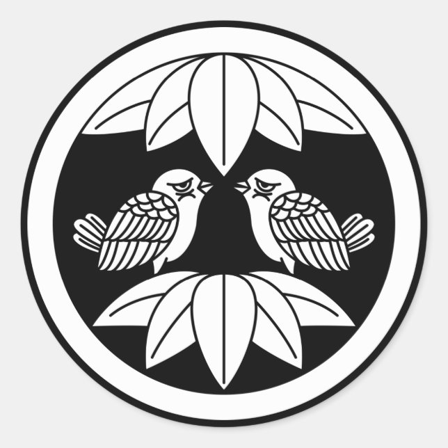 Zehn Bambus-Blätter und zugewandte Spatzen Sticker (Vorderseite)
