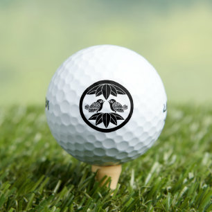 Zehn Bambusblätter & gegenüberliegende Spatzen Golfball