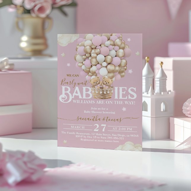 Zehn Bärenballons Vorwarte Baby Girl Dusche Einladung (Von Creator hochgeladen)