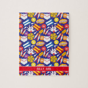 Zehn Button Bowling Shirt Schuhe Pizza und Strikes