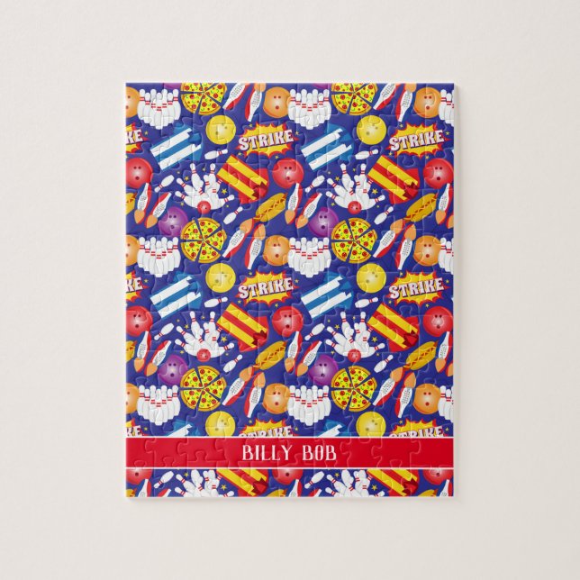 Zehn Button Bowling Shirt Schuhe Pizza und Strikes (Vertikal)