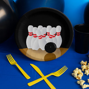 Zehn Button Bowling Strike Pappteller