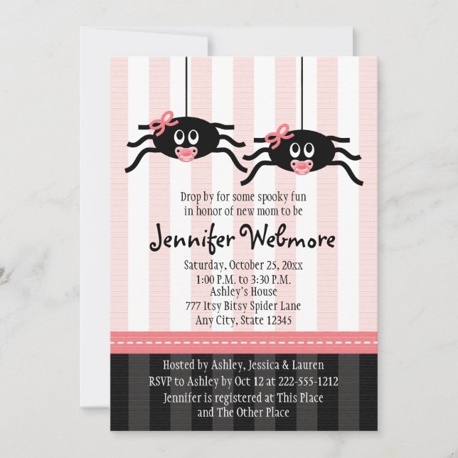Zehn Einladungen für Pink Spider Baby Shower (Vorderseite)