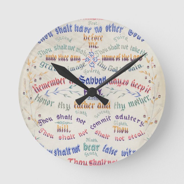 Zehn Gebote Runde Wanduhr (Vorderseite)
