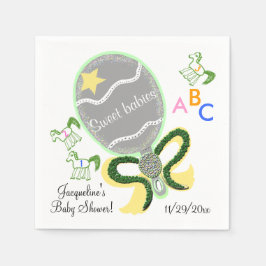 Zehn Gelbe und grüne Baby Rattle Baby Dusche Serviette
