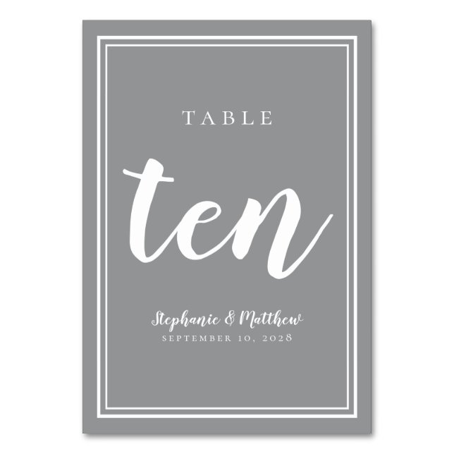 Zehn Gray Weddings Simple Modern Guest Dinner Tischnummer (Vorderseite)
