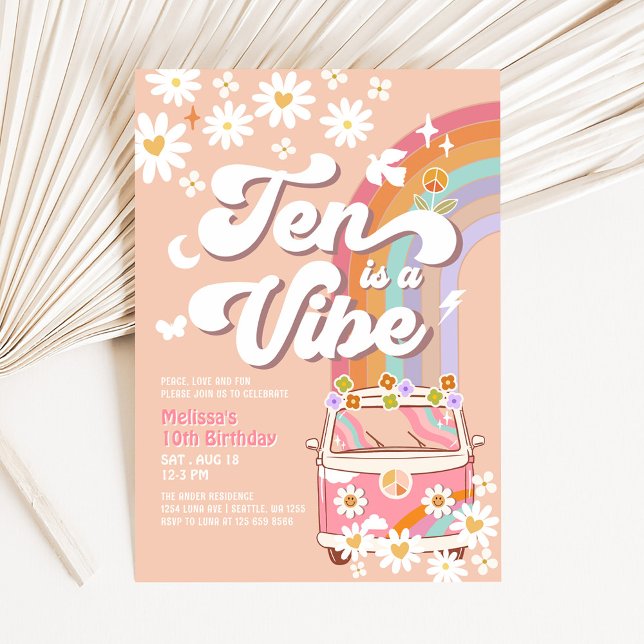 Zehn ist ein Vibe Groovy Daisy Rainbow 10. Geburts Einladung (Von Creator hochgeladen)